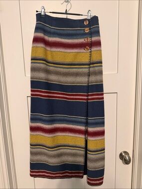 Breeches Vintage Wool Blend Southwest Striped Blanket Style Maxi Wrap Skirt